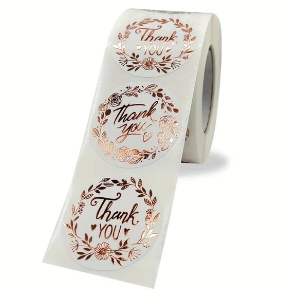 1 Roll 500pc Rose Gold Thank You Sealing Stickers NWT - Picture 3 of 5